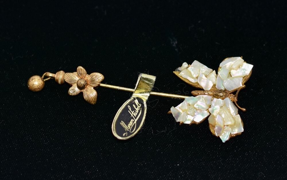 Miriam Haskell Mother of Pearl Whimsical Butterfly Jabot Stickpin Brooch NEW!!!